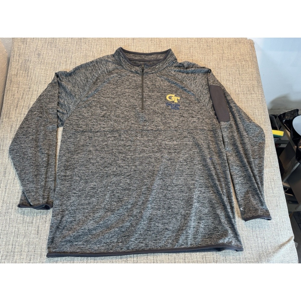 Georgia Tech Yellow Jackets Sweater Mens 2XL Gray Faded Tag Quarter Zip Pullover
